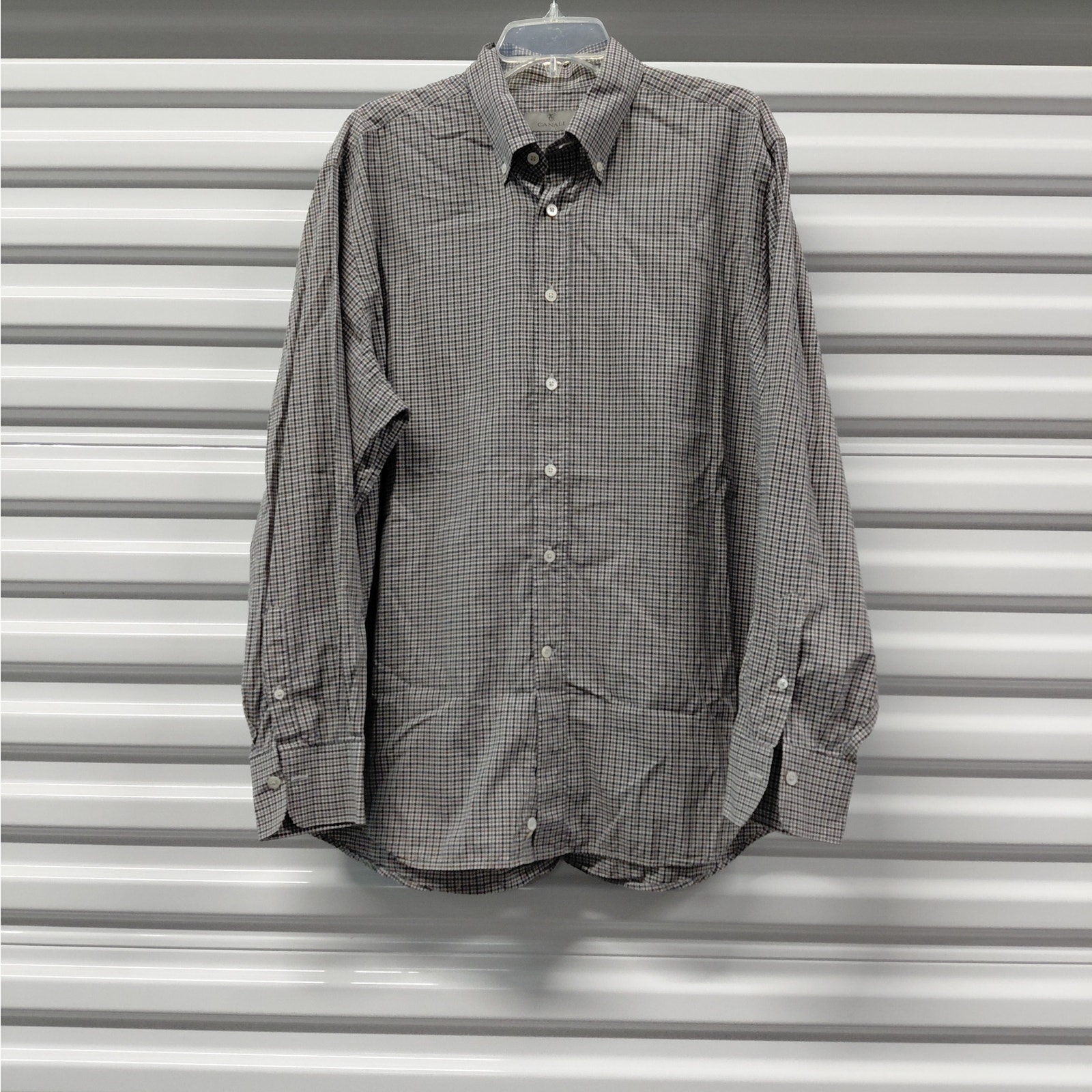 Canali Mens Shirt Xxl Check Print Button Front Italy Office Casual Long Sleeve